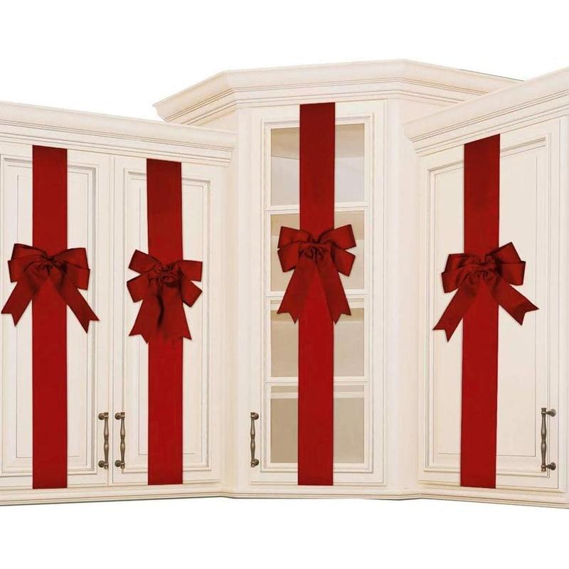 4 PCS Cabinet Door Festive Ribbons and Bows Decoration Holidays,Red