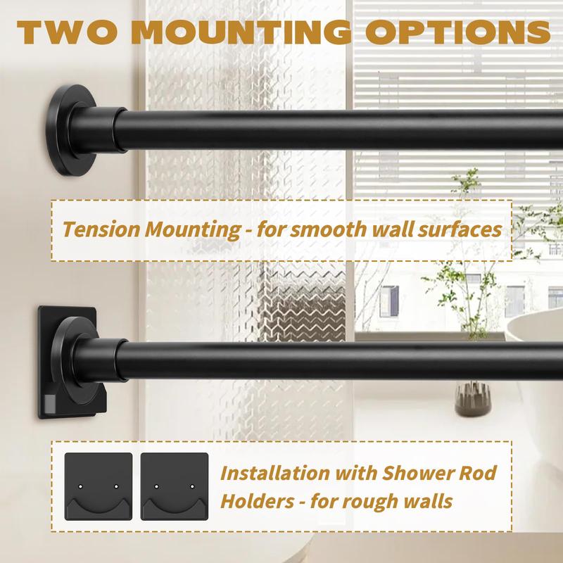 Shower Curtain Rod Adjustable 30-80 Inch with Bracket, Rust-Proof Spring, Tension Shower Curtain Rod, No Drilling Required, Black, Stainless Steel