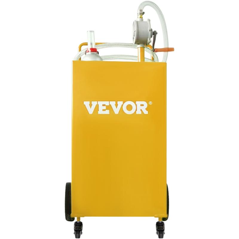 VEVOR 30 Gallon Fuel Caddy, Gas Storage Tank & 4 Wheels, with Manuel Transfer Pump, Gasoline Diesel Fuel Container for Cars, Lawn Mowers, ATVs, Boats, More, Yellow Bottles Hand