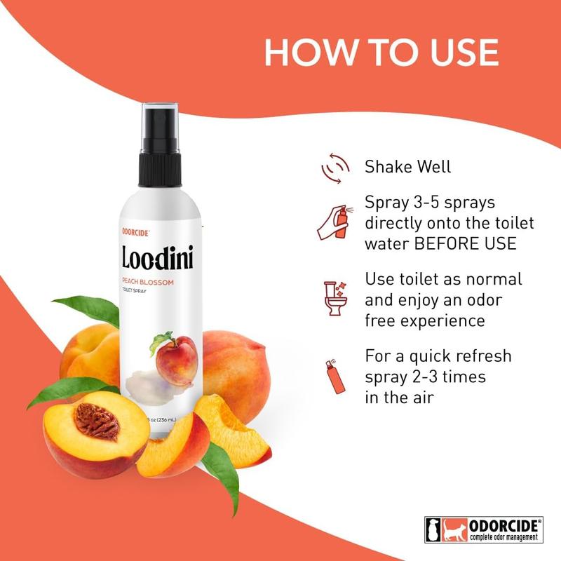 Loo-Dini Peach Blossom 8oz Toilet Spray & Bathroom Spray – Odor Eliminator Before You Go – Poop Spray Air Freshener & Bathroom Deodorizer Loodini