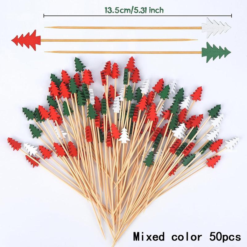 Christmas Tree Shaped Fruit Picks, 50pcs set Disposable Fruit Dessert Stick, Party Decoration Supplies for Home Kitchen Dining Room