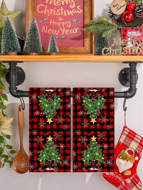 2pcs 40*48cm Christmas Theme Dish Towel, Christmas Tree Doll Pattern Microfiber Polyester For Kitchen Absorbent Towel Supplies , Merry Christmas Holiday