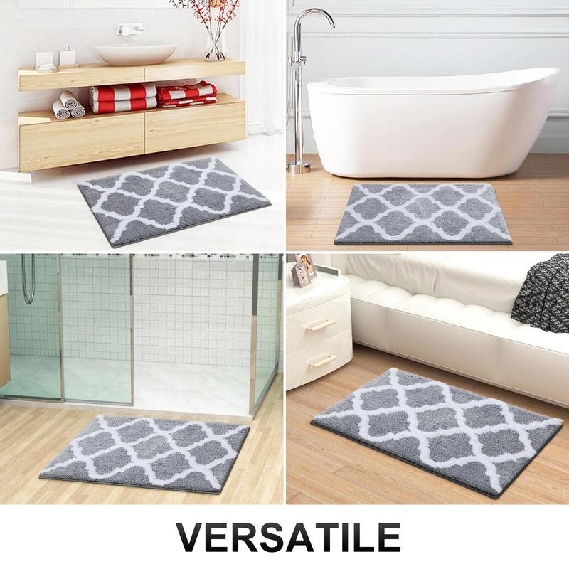 Bathroom Rugs 24x16, Soft and Absorbent Microfiber Bath Rugs, Non-Slip Shaggy Shower Carpet, Machine Wash Dry, Bath Mats for Bathroom Floor, Tub and Shower, Grey