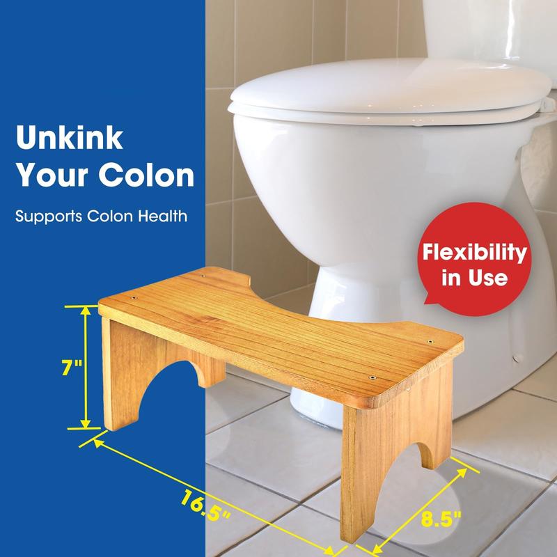 Toilet Stool Squat Adult, Wood Poop Stool for Bathroom Adults, Portable Toilet Potty Stool for Adults, 7 Inch Height