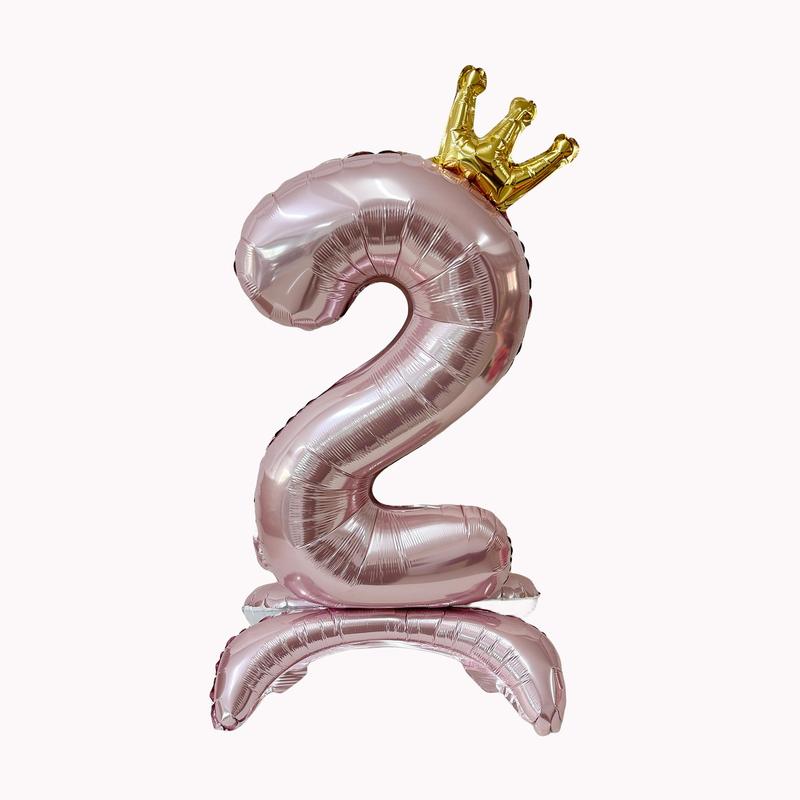 32 Inch Number Balloon Set, 1 Count Crown Design Number Balloon, Number Balloon with Base, Birthday Party Decoration Supplies