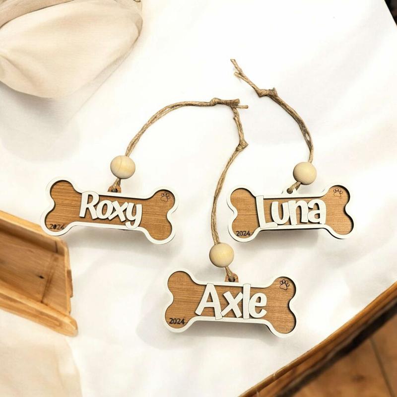 Reclaimed Wood Dog Bone Ornament Hanging Charm customized with name