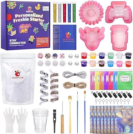 MUBYOK Car Freshies Starter kit DIY Freshie Supplies Making Kit with Unscented Aroma Beads,Freshies Silicone Molds and Accessories (57PCS)