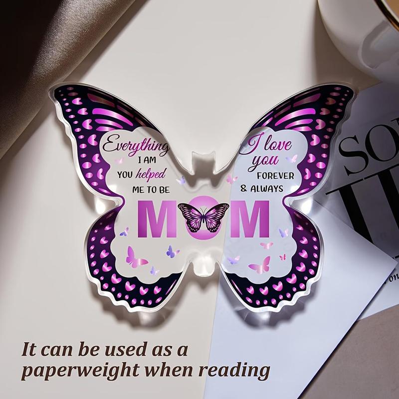 Butterfly Shaped Acrylic Ornament, Butterfly & Letter Pattern Decorative Plaque, Creative Gift for Mom, Desk Ornament for Home and Office