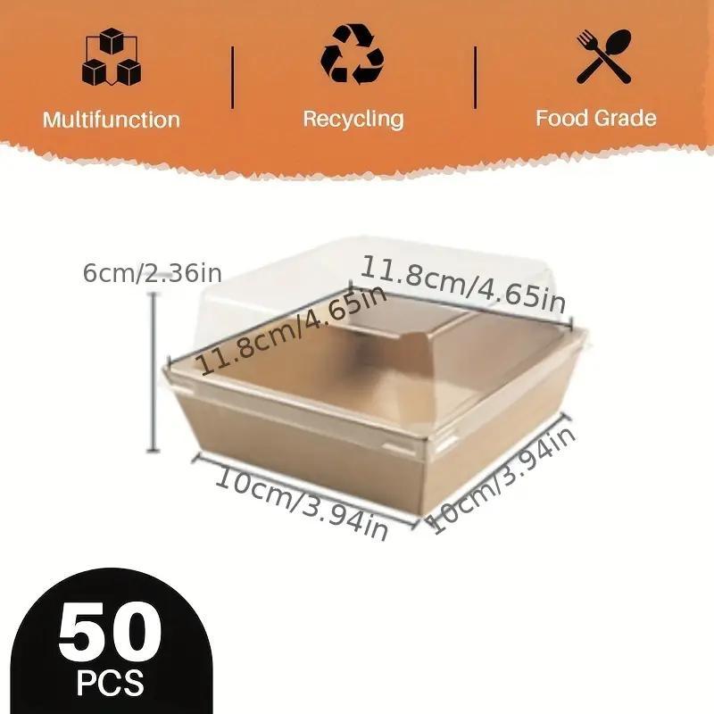 Paper Dessert Boxes with Clear Lids, 50pcs Disposable Food Cake Containers, Mini Deli Boxes, Bakery Take Out Containers for Picnics, Sandwiches, Cookies, Fruit, Party Supplies