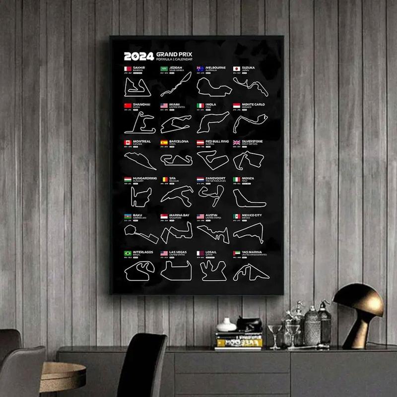 2024 Formula Racing Track Diagram Canvas Painting without Frame, Modern Wall Art Painting, Wall Art Decor for Home Living Room Bedroom Office School