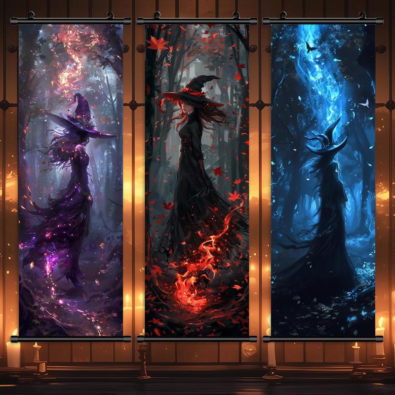 Witch Pattern Hanging Banner, 3 Counts set Mysterious Flame Pattern Wall Art, Wall Decor for Home Living Room Bedroom Party, Home Decor