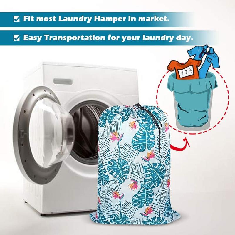 Washable Laundry Bag, (2 Pack) Dirty Clothes Hamper Liner with Drawstring Closure, Heavy Duty Rip-Stop Bag for Travel, Dorm, laundromat, 26x39 inches Light Leaf Print