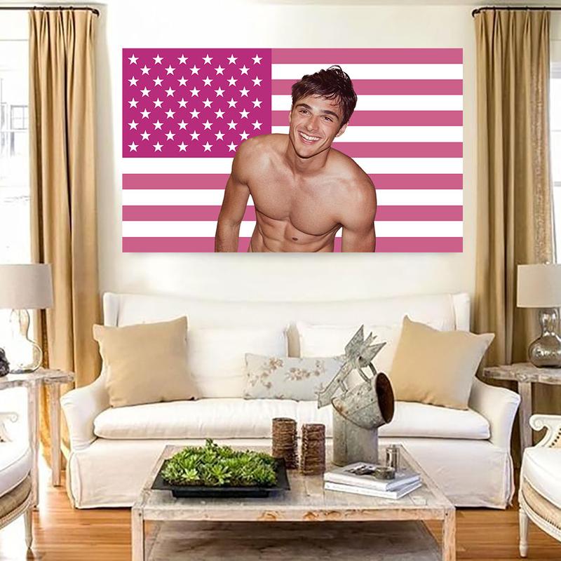 Jacob Elordi Flag Pink American Flag Poster 3x5ft Funny Jacob Flags Tapestry for College Dorm Bedroom Living Room Party Decor Fan Gift