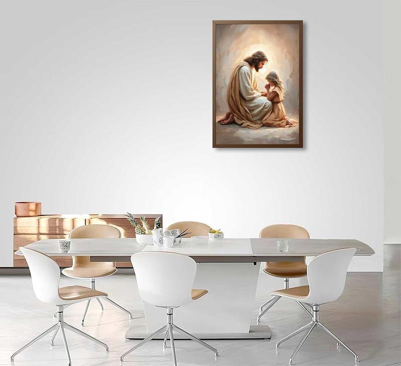 Jesus Praying with Girl Wall Art Christian Canvas Paintings Jesus with Children Wall Decor Religious Bible Story Posters Prints for Living Bedroom Room Church Home Pictures Decoration Unframe