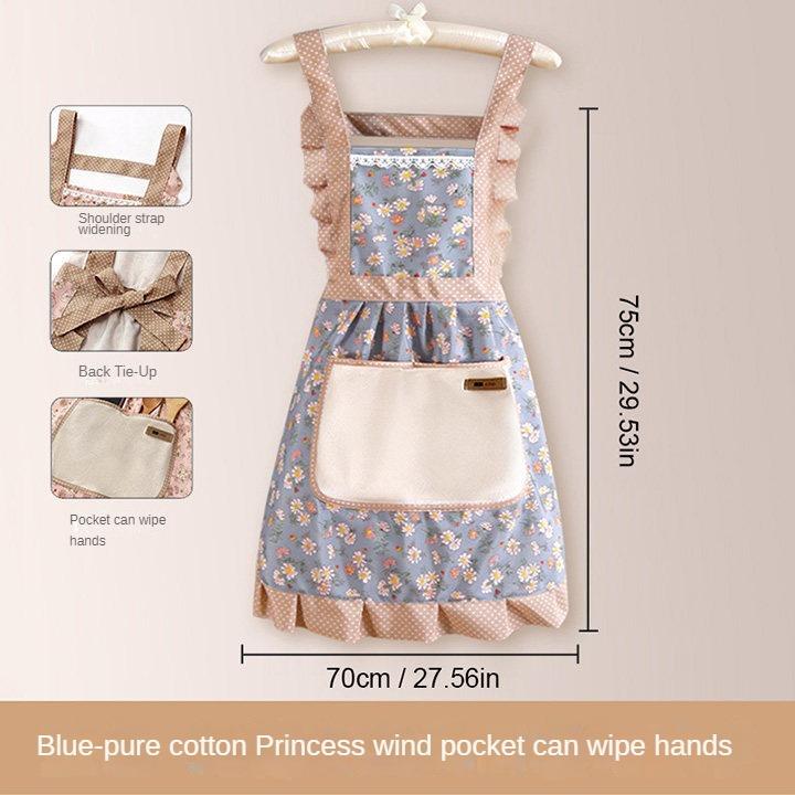 Cotton Floral Princess Apron Women's High-Grade Household Waterproof and Oil-Proof Bib Cute Hand-Wiping Skirt Wholesale egg apron birthday gift Flower