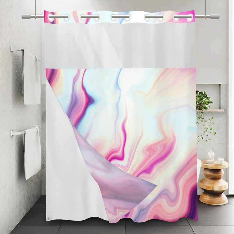 Marble Pattern Shower Curtain, Waterproof Hook Free Design Shower Curtain Bathroom Accessory, Bathroom Supplies for Home Decor, Room Decor, Fall Decor, Bathroom Gadgets 2024, Bathroom Accessories