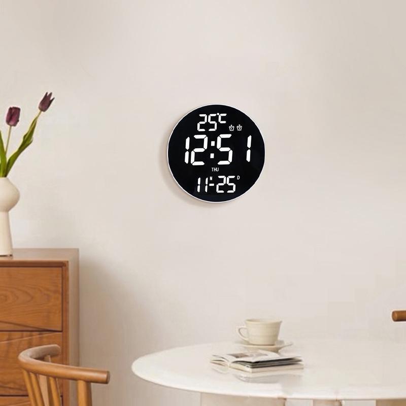 USB Rechargeable Wall Clock, 1 Count Digital Clock with Temperature & Date Display, Adjustable Brightness Electronic Clock for Home Office