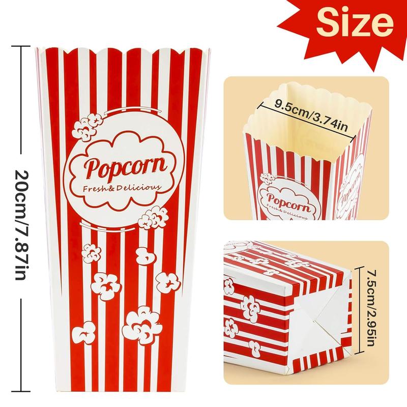 18 Count Popcorn Boxes Containers - 46oz Square Popcorn Bowls Square Popcorn Buckets Popcorn Tub Paper Cups Holders Disposable  Christmas Movie Night Party Individual Servings Red & White