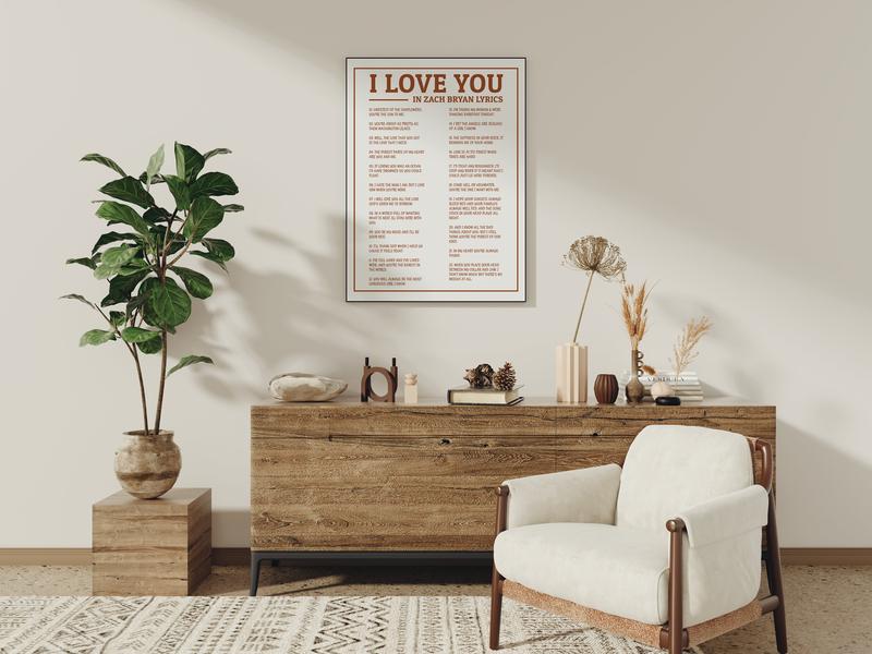 I Love You in Lyrics Poster, Coastal Cowgirl Art, Tour Print, Country Gallery Wall, Burnt Orange, Inspirational Wall Decorative Pictures Painting Home Wall Decor Unframe