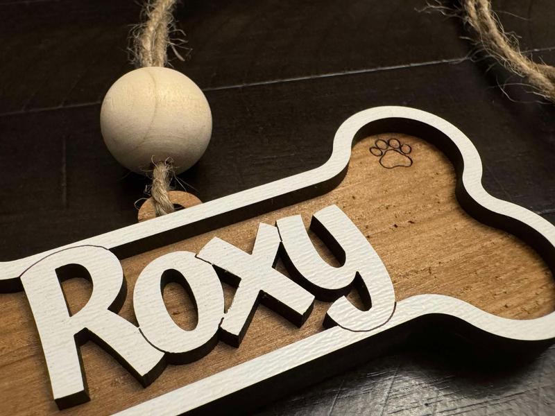 Reclaimed Wood Dog Bone Ornament Hanging Charm customized with name