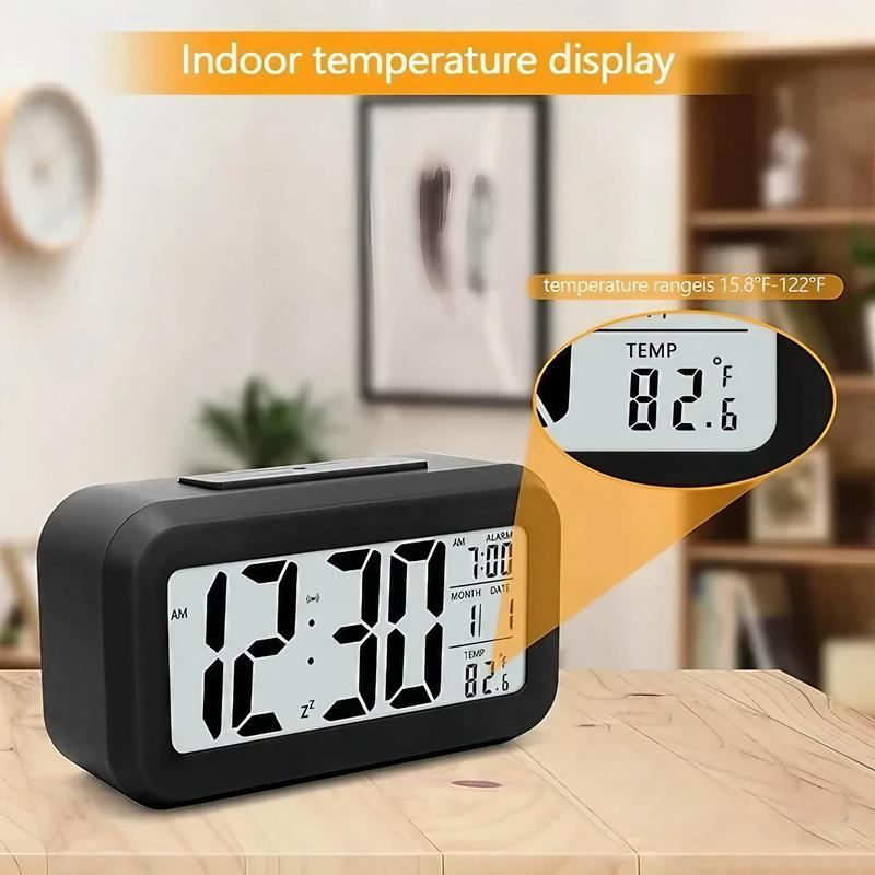 Alarm Clock, 1 Count Battery Powered Desktop Clock with Night Light, Creative Temperature Display Clock, Home Decor Supplies, Batteries Not Included