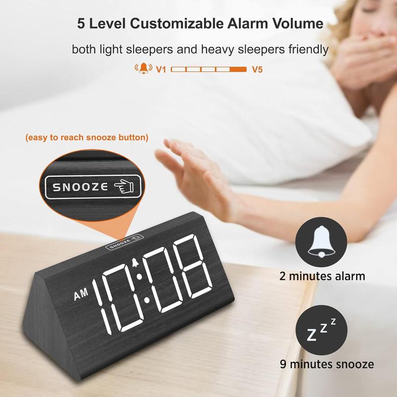 Wooden Digital Alarm Clocks for Bedrooms-Electric Desk Clock with Large Numbers,Adjustable Volume,Dimmer,Wood Decor,Housewarming Gift cubo clock