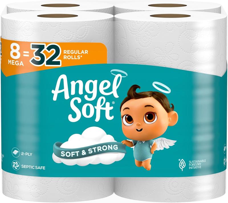 soft toilet paper, 8 Mega Rolls = 32 Regular Rolls, Soft and Strong Toilet Tissue Pack Sheets Wipes