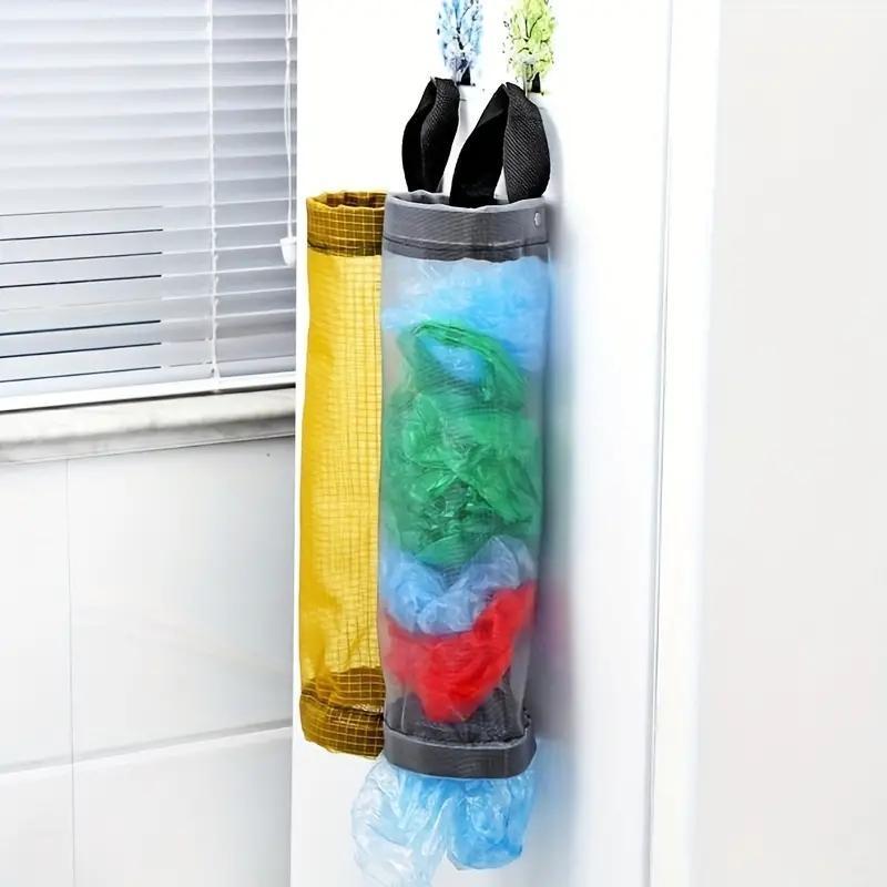 Random Color Mesh Hanging Plastic Bag Holder, 2 Counts Trash Bag Organizer, Mesh Hanging Storage Dispenser, Kitchen Organizer, Kitchen Utensils & Gadgets