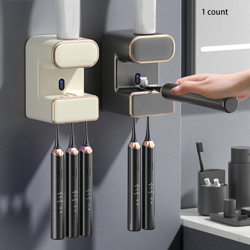 2 in 1 Wall Mounted Toothbrush Holders, Multifunctional USB C Rechargeable Smart Induction Toothpaste Dispenser, Automatic Toothpaste Dispenser, Toothbrush Holder for Home Bathroom Kitchen