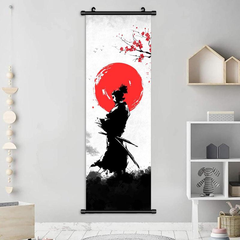 Samurai Pattern Poster, 1 Count 5 Counts Japanese-style Canvas Wall Decor, Wall Art Decor for Home Living Room Bedroom, Gift for Friends, Bedroom Decor Accessories, Fall Decor, Boyfriend Gifts