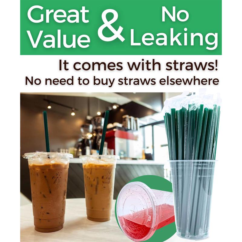 25 Pcs 20 oz Plastic Cups, with Lids and Straws. Disposable Clear Plastic Cups, Suitable for Iced Coffee, Smoothie, Milkshake and Cold Drinks. Pack