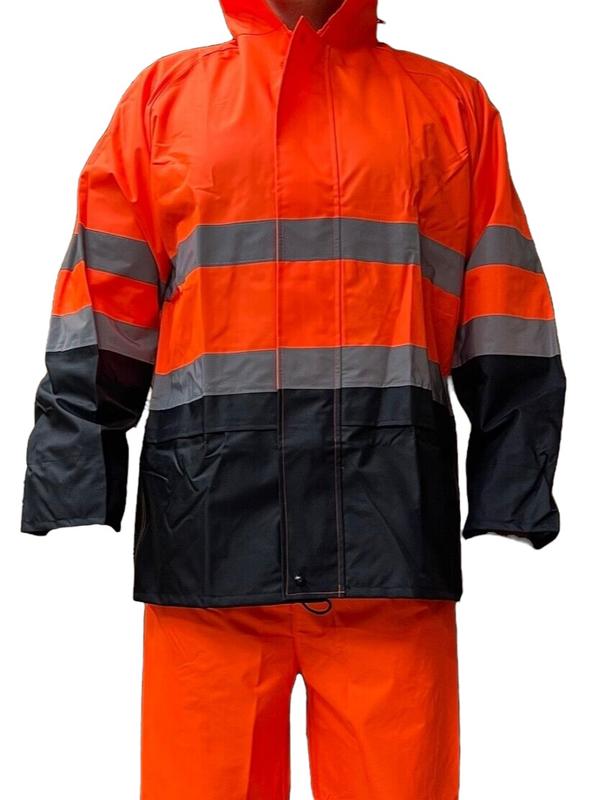 FX SAFETY Class 3 Orange Rain Suit   Includes Jacket with hood and Rain  Pants High Visibility Reflective Black Bottom Waterproof Reusable