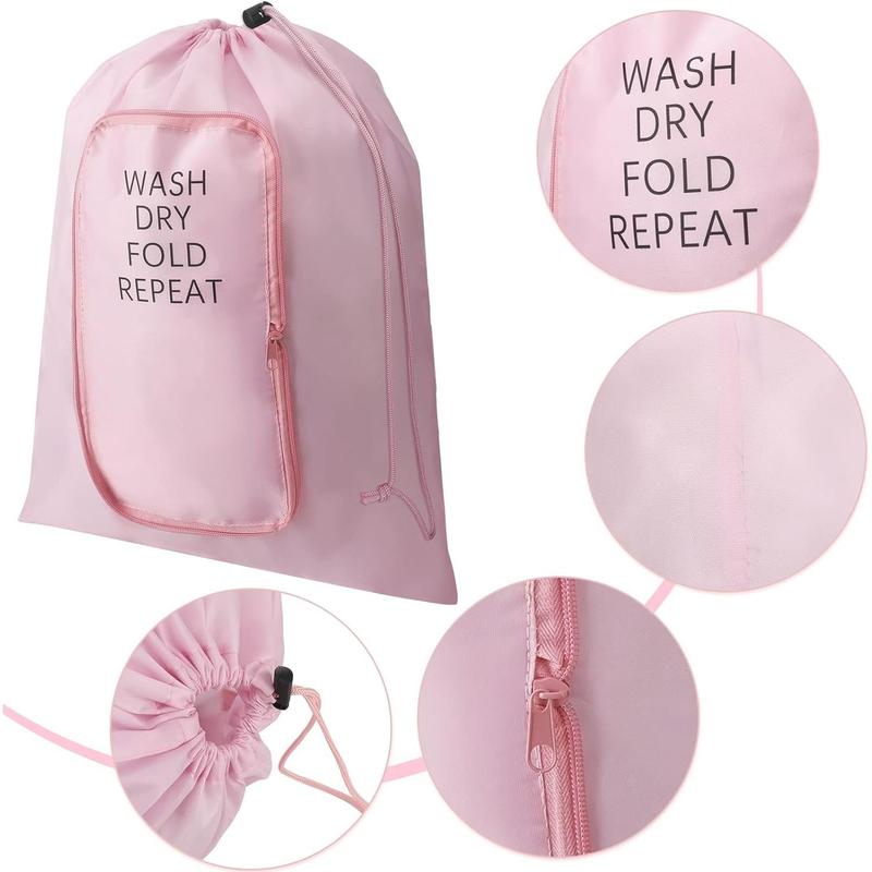 2  count  Travel Laundry Bag Washable Dirty Clothes Bag with Drawstring and Zipper for Suitcase, 22 x 18 Inch (Pink, Gray, Classic)