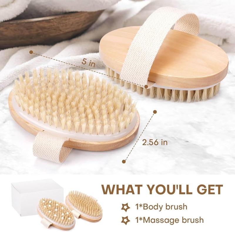 2 Pack Dry Brushing Body Brush,  Bristle Dry Brush,  Body Brush for Lymphatic Drainage, Cellulite Brush for Full Body, Improving Skin  and Reduces