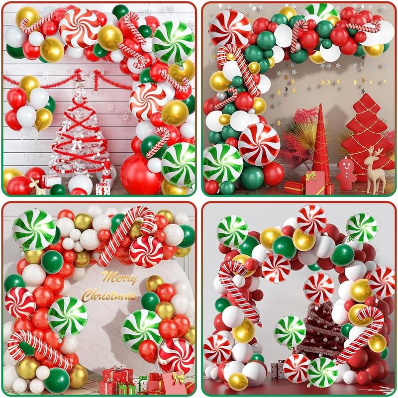 126 Red Green White Christmas Balloon Garland Arch Kit, Gingerbread Holiday Balloon Arch Kit Xmas Christmas Decorations Balloons Christmas Party Garland Balloons Candy Cane Balloon Arch Kit