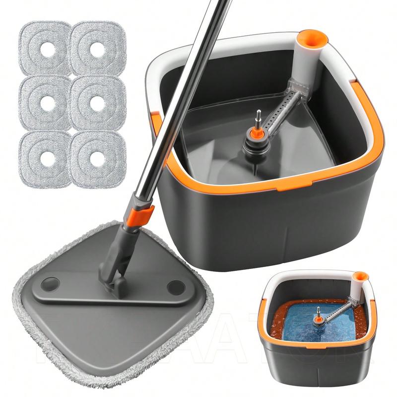 Spin Mop And Bucket, Mop And Bucket With Wringer Set For Home Cleaning Mops With Separate Dirty And Clean Water Wet And Dry Mop For Floors (Square Spin Mop, 2 Washable Microfiber Mop Pads)