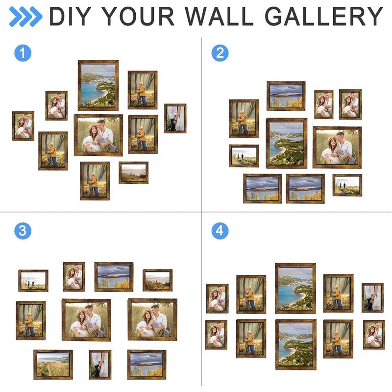 Gallery Wall Frame Set, Picture Frames Collage Wall Decor 10 Pcs, Picture Frame Set for Wall Mounting or Tabletop Display, Multi Sizes Including 8x10, 5x7, 4x6 Family Photo Frames