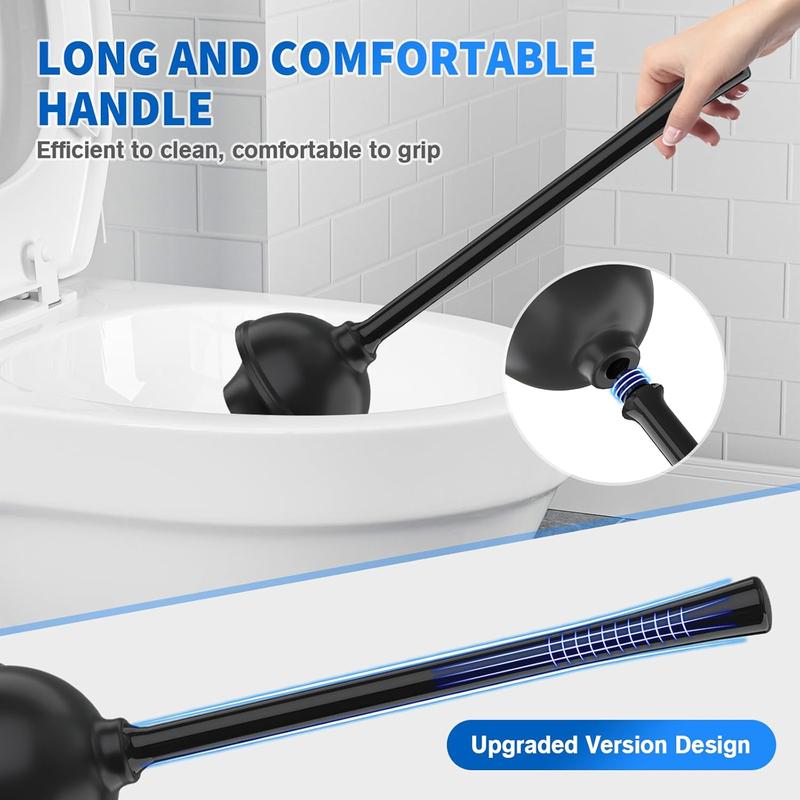 Toilet Plunger and Brush, Bowl Brush and Heavy Duty Toilet Plunger Set with Ventilated Holder, 2-in-1 Toilet Brush and Plunger Combo for Bathroom Cleaning (Black, 1 Set)