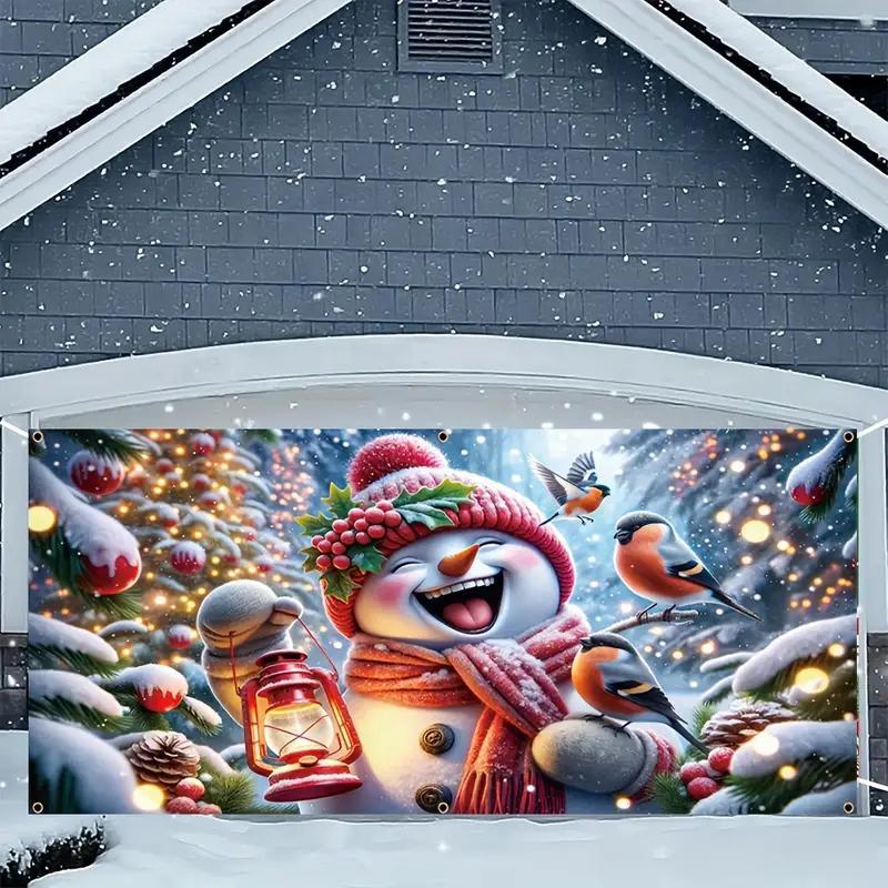 Christmas Cartoon Christmas Tree Pattern Garage Door Cover, 1 Count Windproof & Snowproof Garage Door  Decorating Banner, Festive & Party Supplies for Home Decor, Decorations Supplies