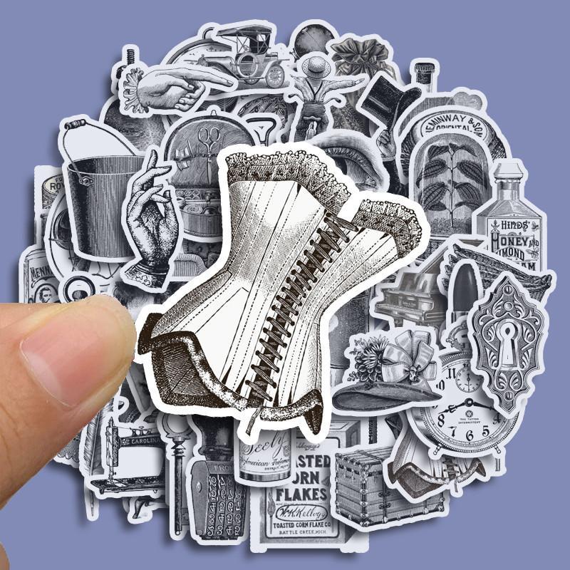 60pcs Vintage Furniture & Clothing Pattern Sticker, Waterproof Cartoon Sticker, Decoration Sticker For Phone Case, Computer, Guitar, Bag, Water Cup, Scrapbook