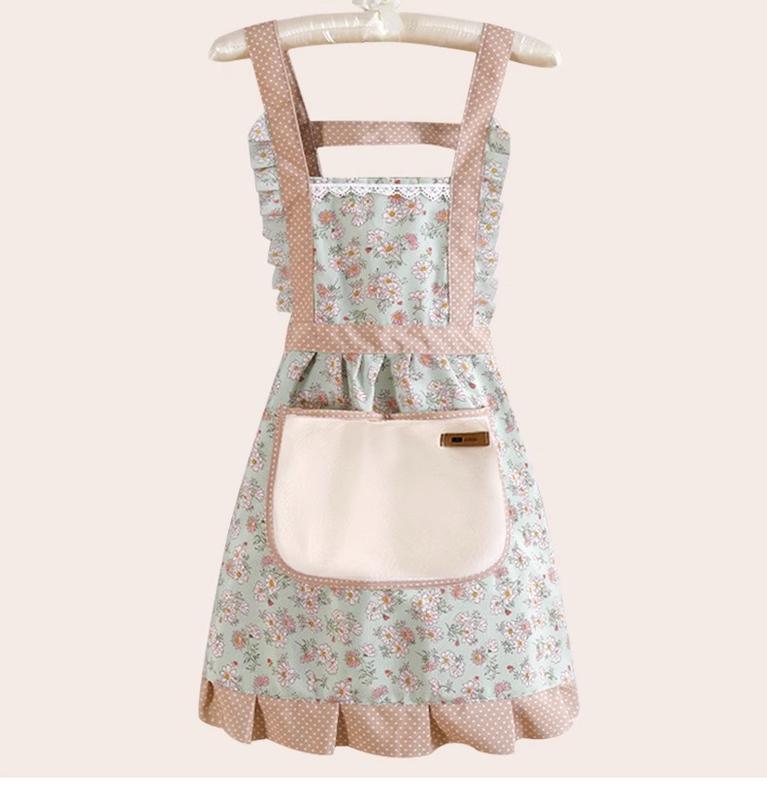 Cotton Floral Princess Apron Women's High-Grade Household Waterproof and Oil-Proof Bib Cute Hand-Wiping Skirt Wholesale egg apron birthday gift Flower