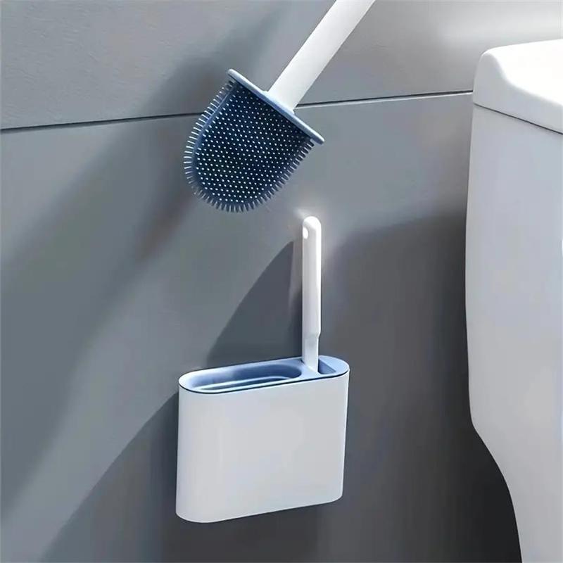 Wall Mounted Toilet Brush Set, 1 Set Including 1 Counts Long Handle Soft Toilet Brushes & 1 Count Toilet Seat Brush with Holder, Multi-functional Household Brush for Bathroom Home Hotel Dormitory