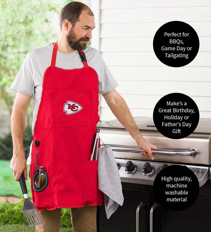 Deluxe Cotton Canvas NFL Team Pride Grilling Cooking Apron - Kansas City Chiefs Adjustable Strap Accessory