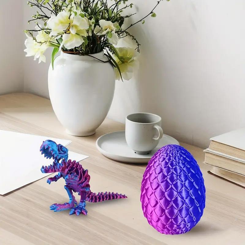 3D Printed Dinosaur Egg & Dinosaur Figurine, 2 Counts set Creative Desktop Ornament, Home Decor for Living Room Bedroom Office