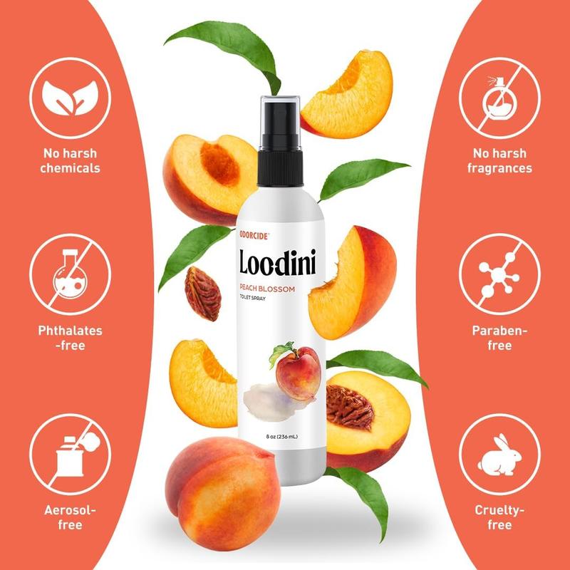 Loo-Dini Peach Blossom 8oz Toilet Spray & Bathroom Spray – Odor Eliminator Before You Go – Poop Spray Air Freshener & Bathroom Deodorizer Loodini