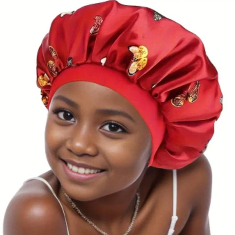 H A C Satin Bonnet for Minors - Wide Brim Sleep & Shower   swimming cap