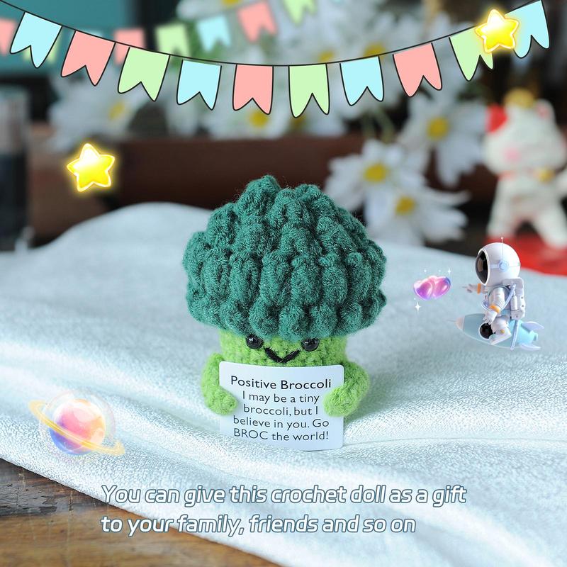 Mini Positive Broccoli Design Crochet Ornament, Cute Cartoon Broccoli Figurine, Creative Home Decor for Living Room Bedroom Office