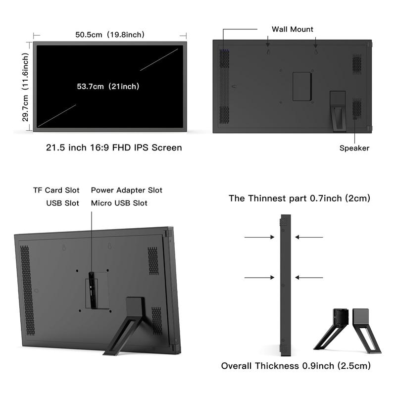 21.5-inch Dual-WiFi Digital Photo Frame - FULLJA FHD IPS Large Smart Digital Picture Frame, 2.4GHz 5GHz Dual Band WiFi, Sharing Photos Videos via App Email, Free Cloud, Sync & Mirror Smartphone Screen, Christmas Gift and New Year Gift