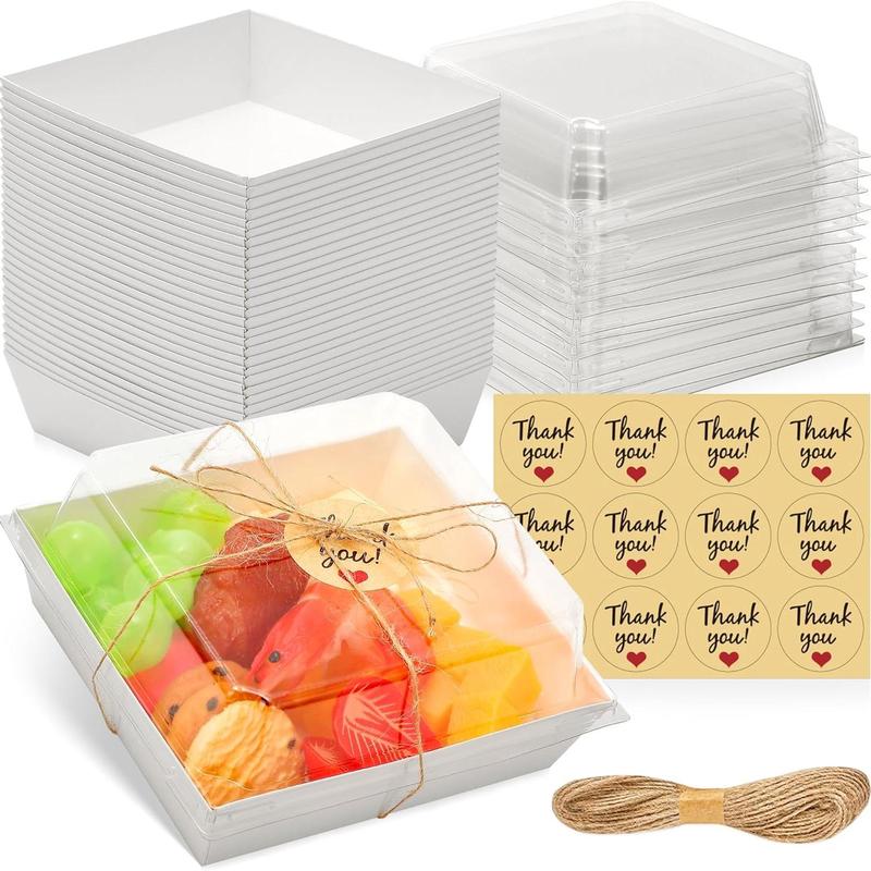 Paper Dessert Boxes with Clear Lids, 50pcs Disposable Food Cake Containers, Mini Deli Boxes, Bakery Take Out Containers for Picnics, Sandwiches, Cookies, Fruit, Party Supplies