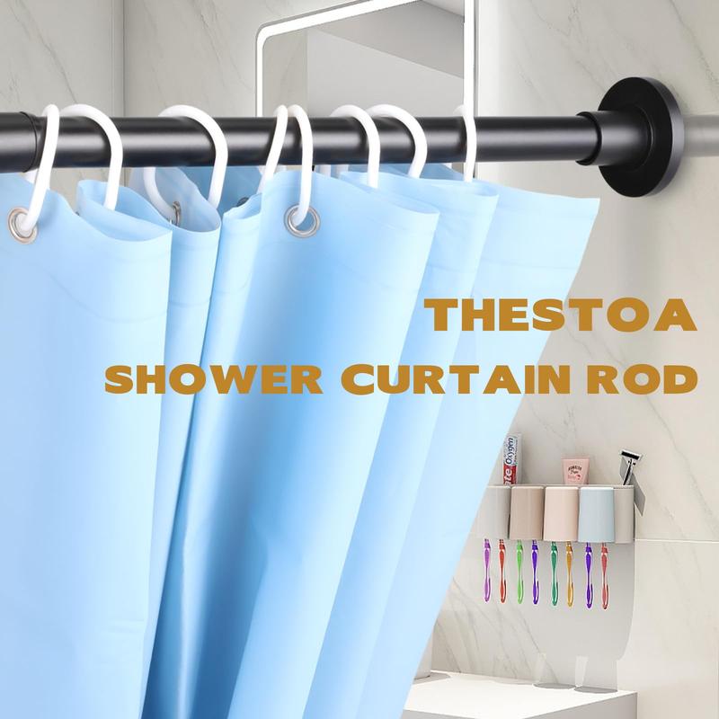 Shower Curtain Rod Adjustable 30-80 Inch with Bracket, Rust-Proof Spring, Tension Shower Curtain Rod, No Drilling Required, Black, Stainless Steel